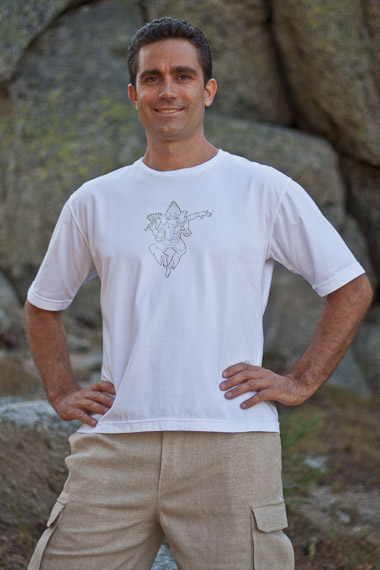 Organic cotton t-shirt - dancing Ganesha screen print - white - Island Importer