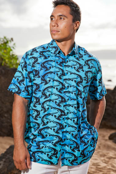 Shark batik island shirt - hand-dyed - lightweight - Island Importer
