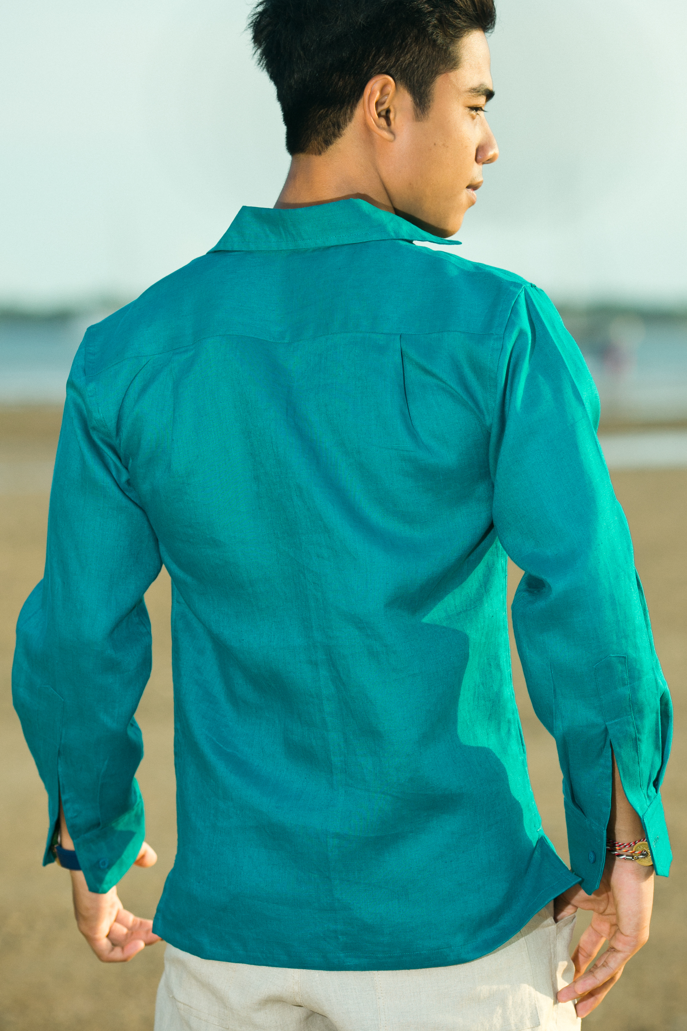 Murano 100% Linen Men Slim Fit Buttons Flap Front Long Sleeve Shirt Top  M L XL 
