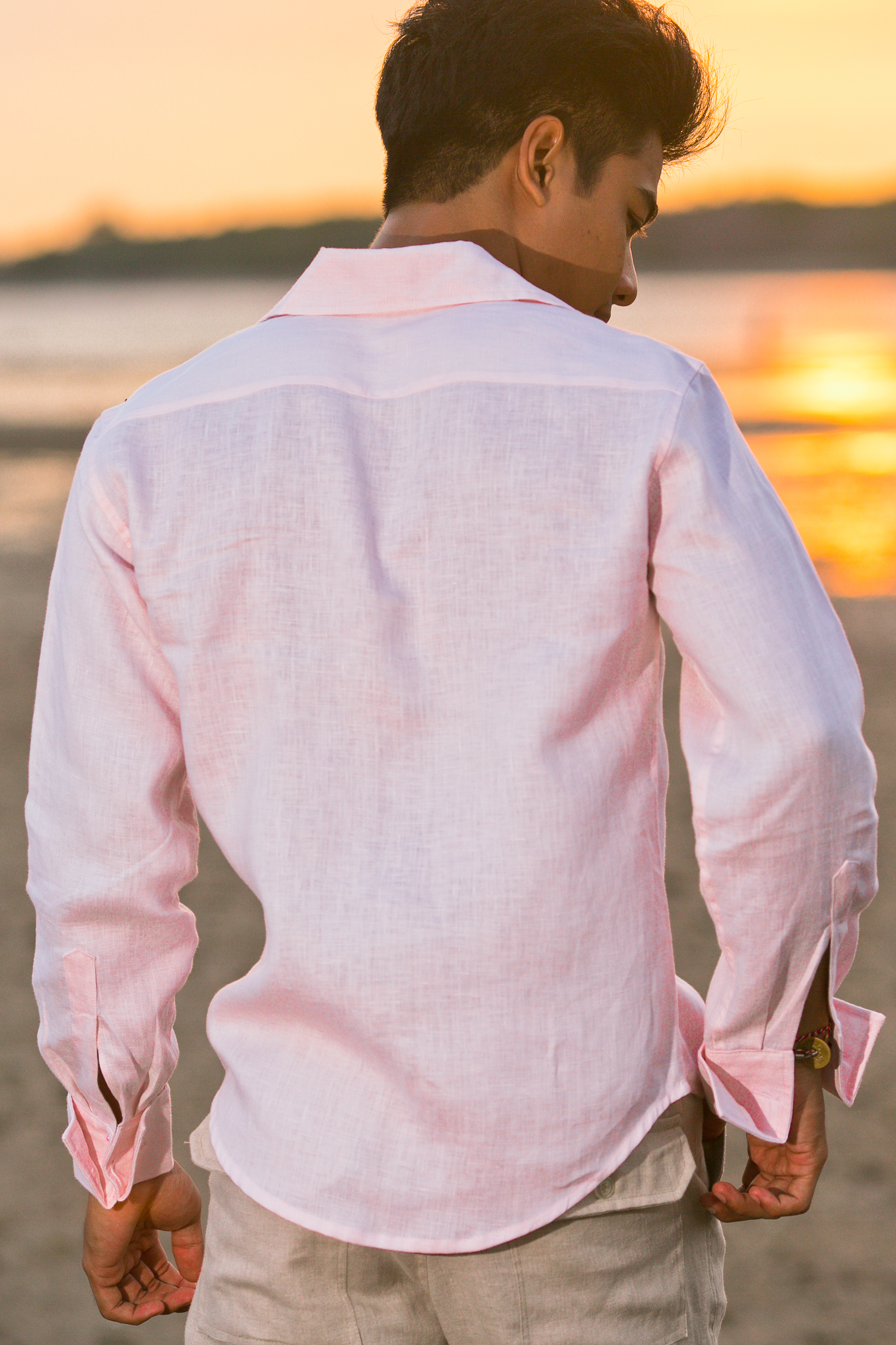 HAWES & CURTIS Mens Stylish Long Sleeve Linen Slim Fit Shirt Single Cufff