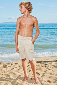 Boy's Linen Casual Maui Natural (Khaki) Shorts