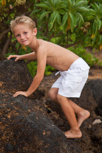 Boy's Linen Drawstring Cargo White Shorts