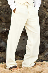 Men's Custom Silk-Blend Ivory Suit Pants Beach Wedding