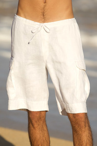 Men's Linen Cargo White Drawstring Shorts