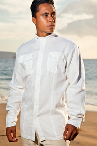 Men's Linen Safari Long Sleeve White Shirt
