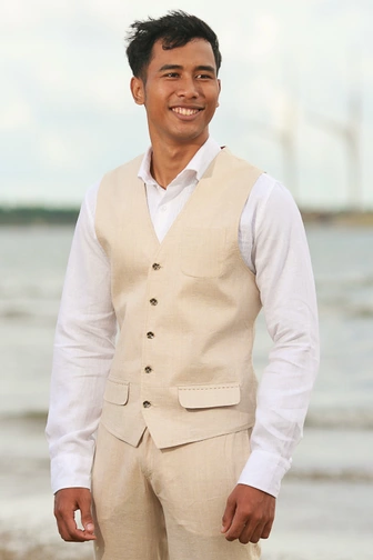 Natural Linen Cozumel Vest - Front View