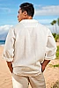 Men's Linen Long Sleeve Pullover Ivory Shirt Back