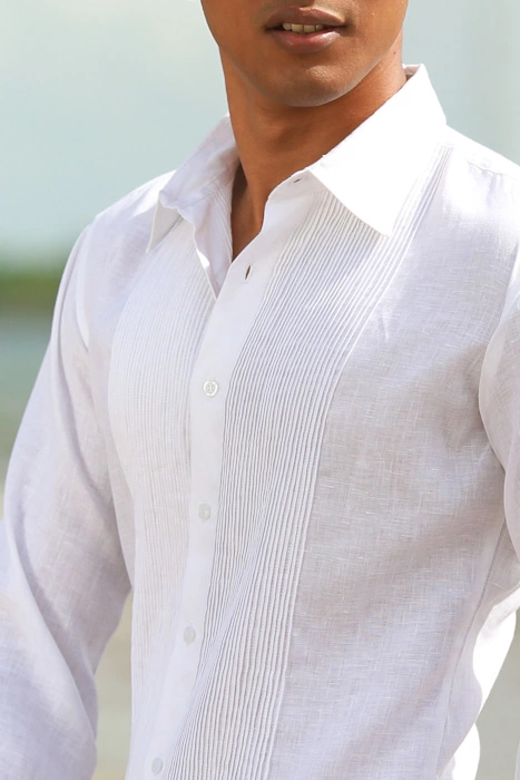 Men's Linen Guayabera Long Sleeve Havana White Shirt Cuff
