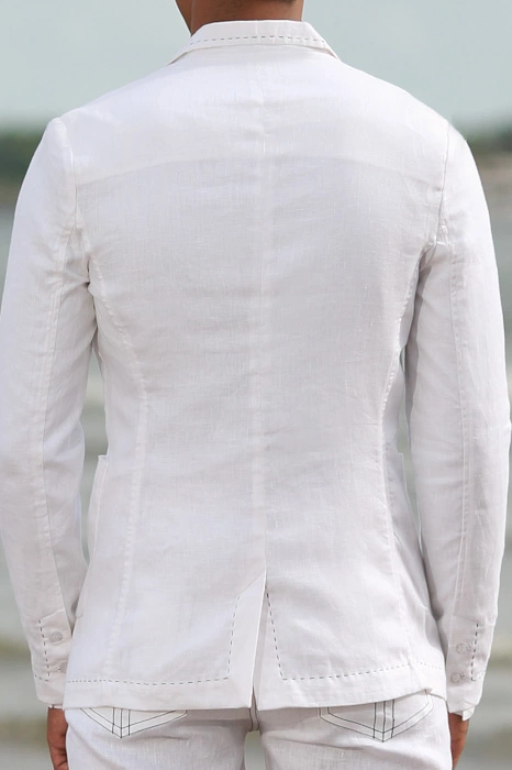 Men's Custom White Linen Suit Beach Weddings & Grooms Full
