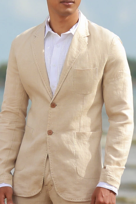 Men's Custom Natural Linen Suit Beach Weddings & Grooms Front