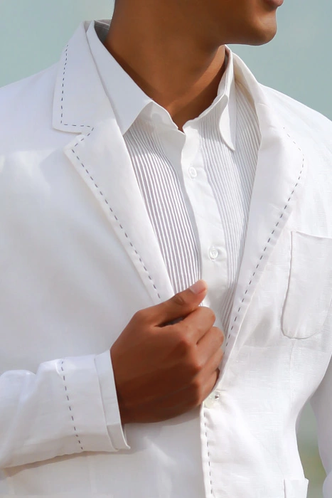 Men's Custom White Linen Suit Beach Weddings & Grooms Pants Back