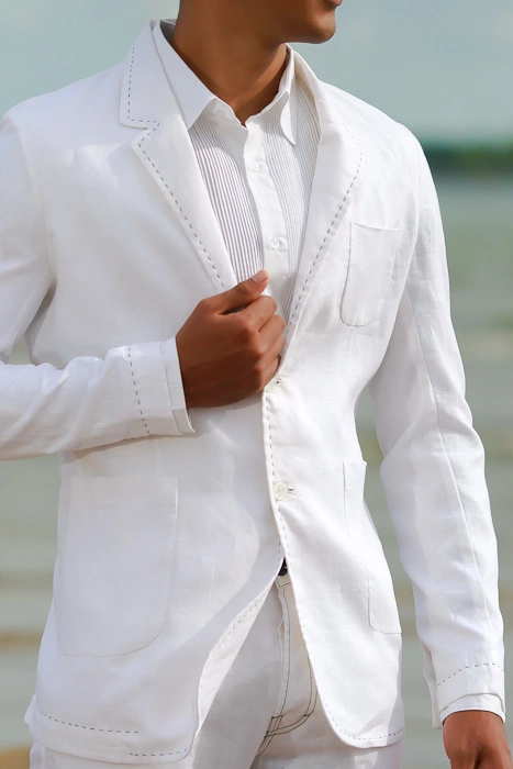 Men's Custom White Linen Suit Beach Weddings & Grooms Pants Front