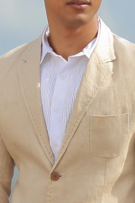 Men's Custom Natural Linen Suit Beach Weddings & Grooms Open Neck