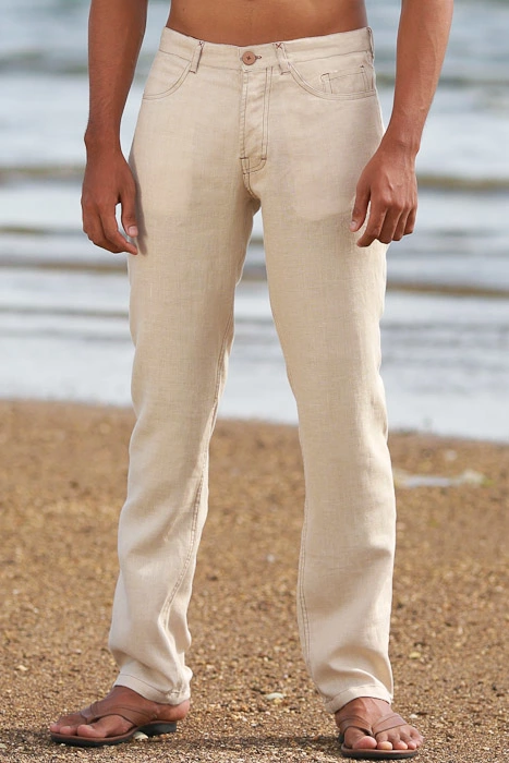 Men's Custom Natural Linen Suit Beach Weddings & Grooms Pants Front