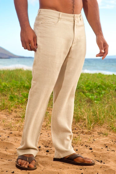 chouyatou Men's Casual Drawstring Straight Fit Beach Linen Capri Pants