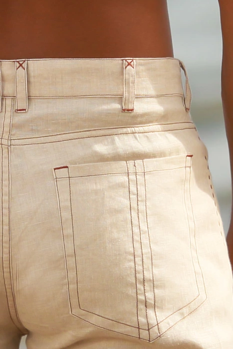Men's Custom Natural Linen Suit Beach Weddings & Grooms Pants Side-Slit Pocket
